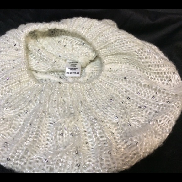 Women’s White W. Silver Sequins Knit Slouch Hat - Picture 3 of 3